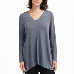 Eileen Fisher Organic Linen Blue Knit Long Sleeve Shirt Top Petite Large